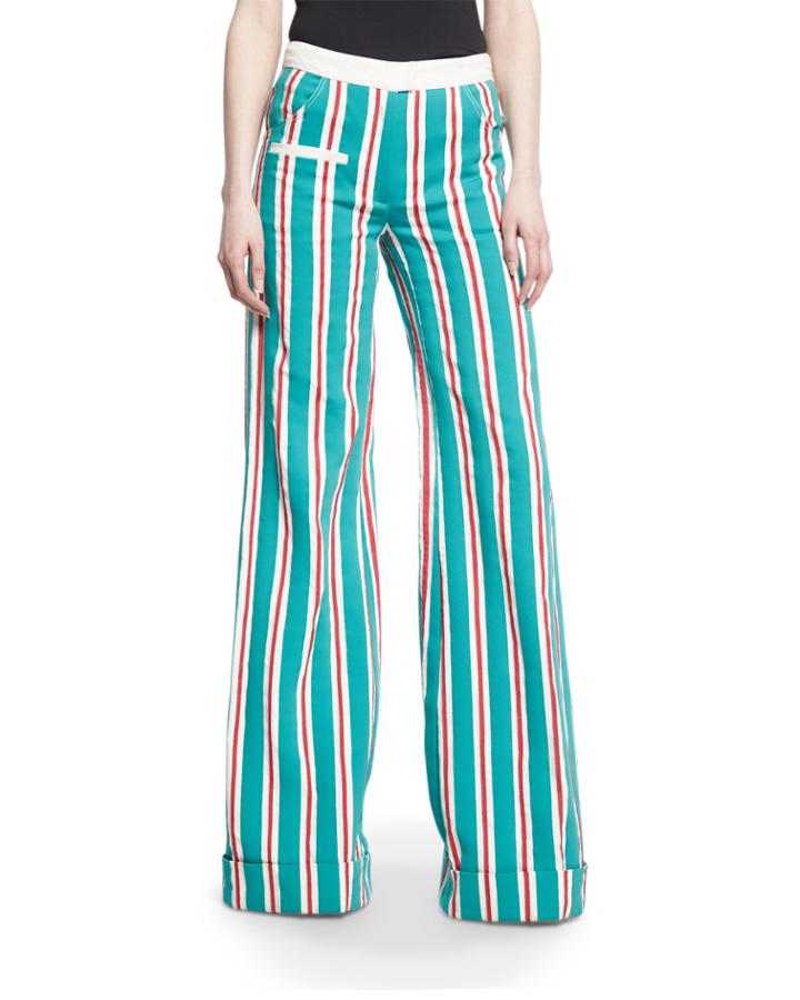 Ribbon-striped B-boy Pants, Green Blue