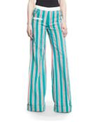 Ribbon-striped B-boy Pants, Green Blue