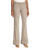 Cuffed Wide-leg Herringbone Pants, Brown