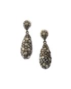Black Silver Teardrop Earrings With Champagne/gray Diamonds