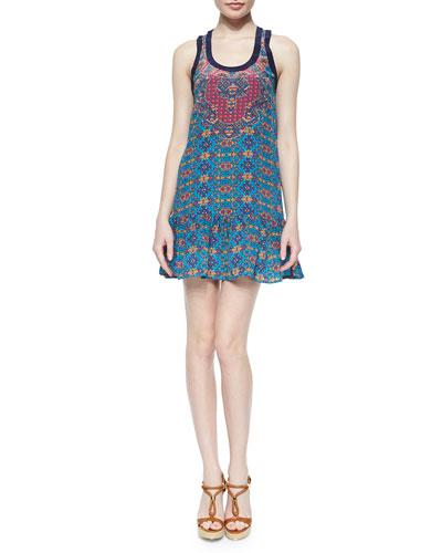 Jolie Printed Tank Dress, Turquoise