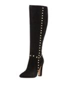 Kelissa Studded Suede Knee Boots