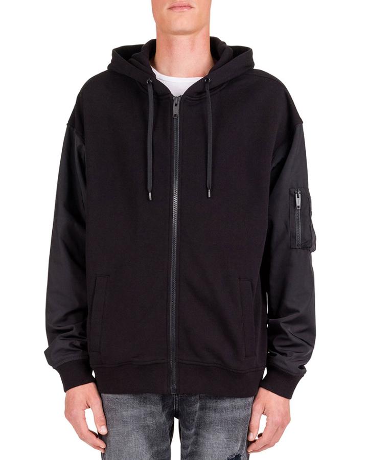 Men's Contrast-sleeve Fleece Hooded