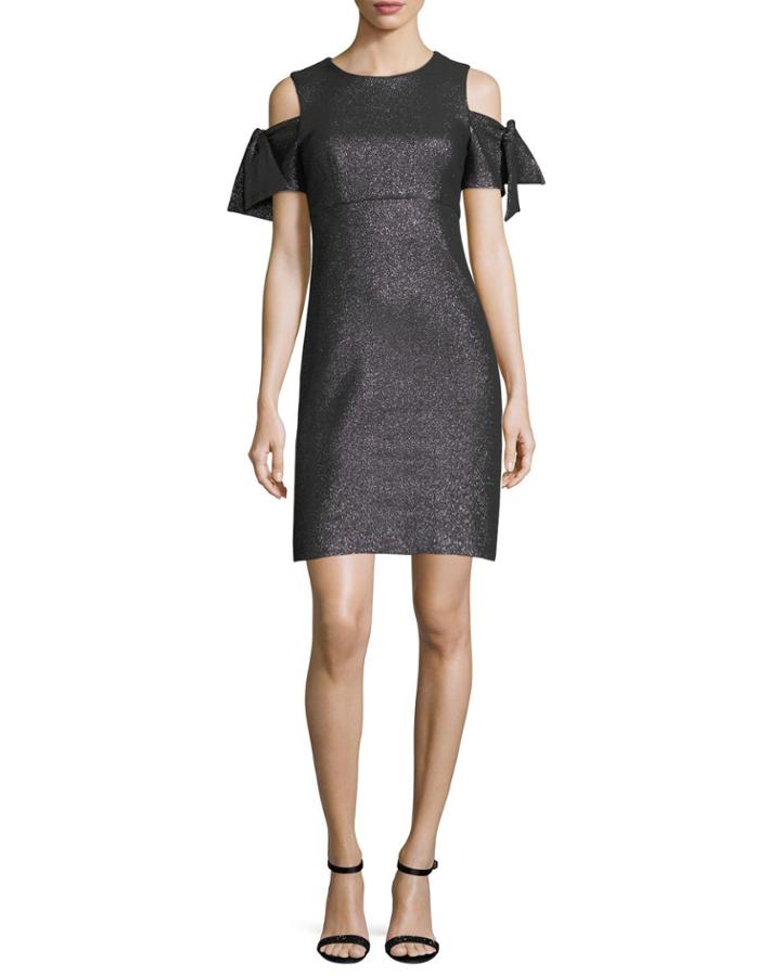 Tie-sleeve Cold-shoulder Stretch-lurex&reg; Cocktail