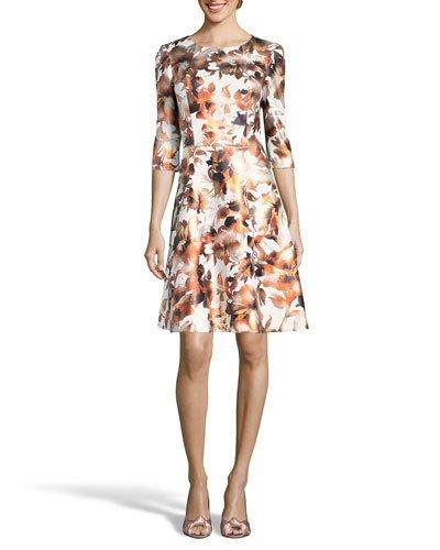 A-line Foil Print Dress, White
