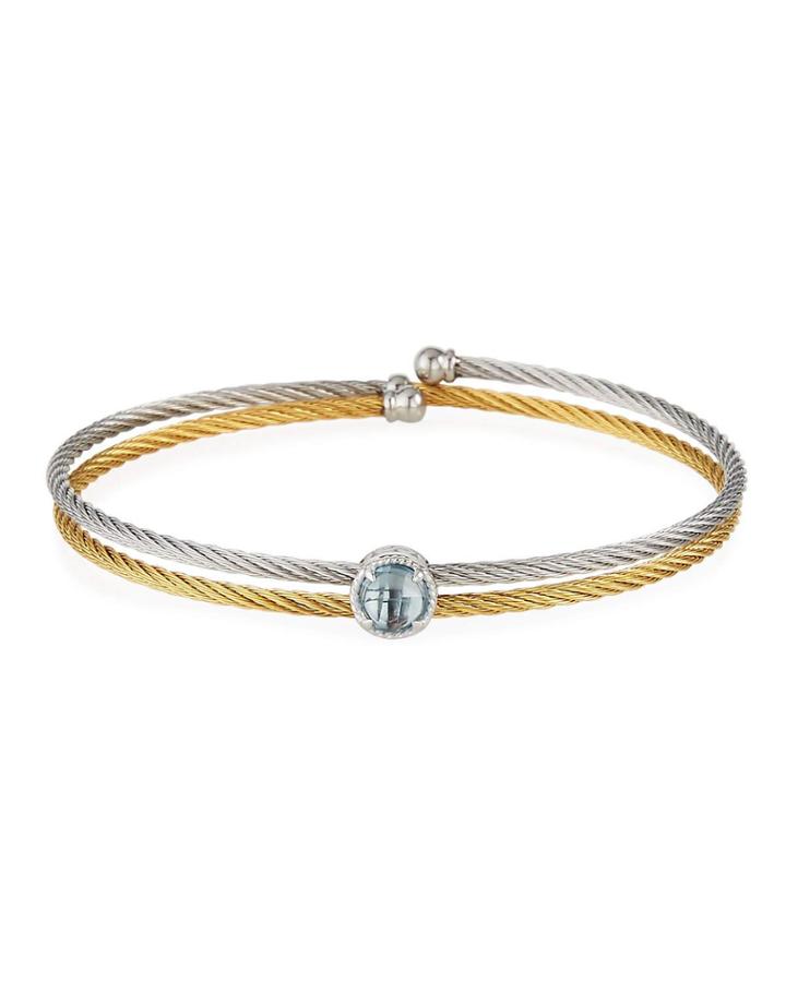 Wrapped Cable Bracelet W/ Blue Topaz, Gold/gray