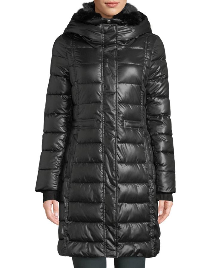 Long-sleeve Faux-fur Hooded Puffer Coat