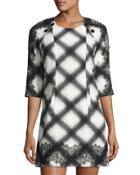 Plaid Cocktail Dress With Lace Trim, Off White
