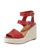 Raffia Wedge Ankle-strap Leather