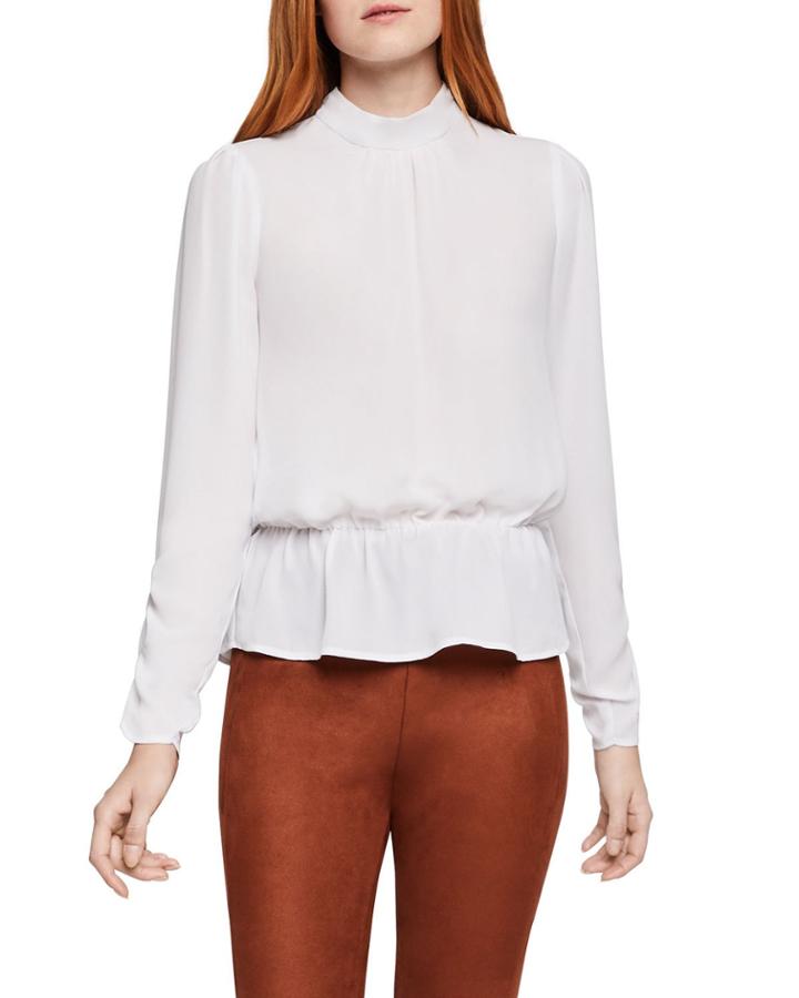 Long-sleeve Mock-neck Peplum Blouse