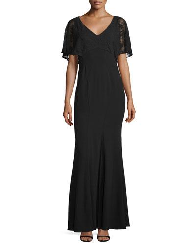 Grace Lace-bodice Mermaid Gown, Black