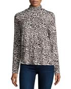 Animal-print Long-sleeve Turtleneck