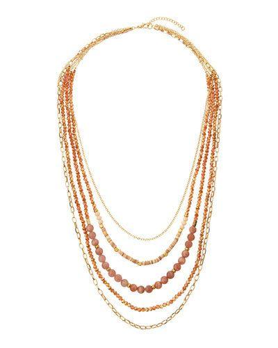 Golden Multi-strand Beaded Necklace, Peach