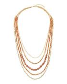 Golden Multi-strand Beaded Necklace, Peach