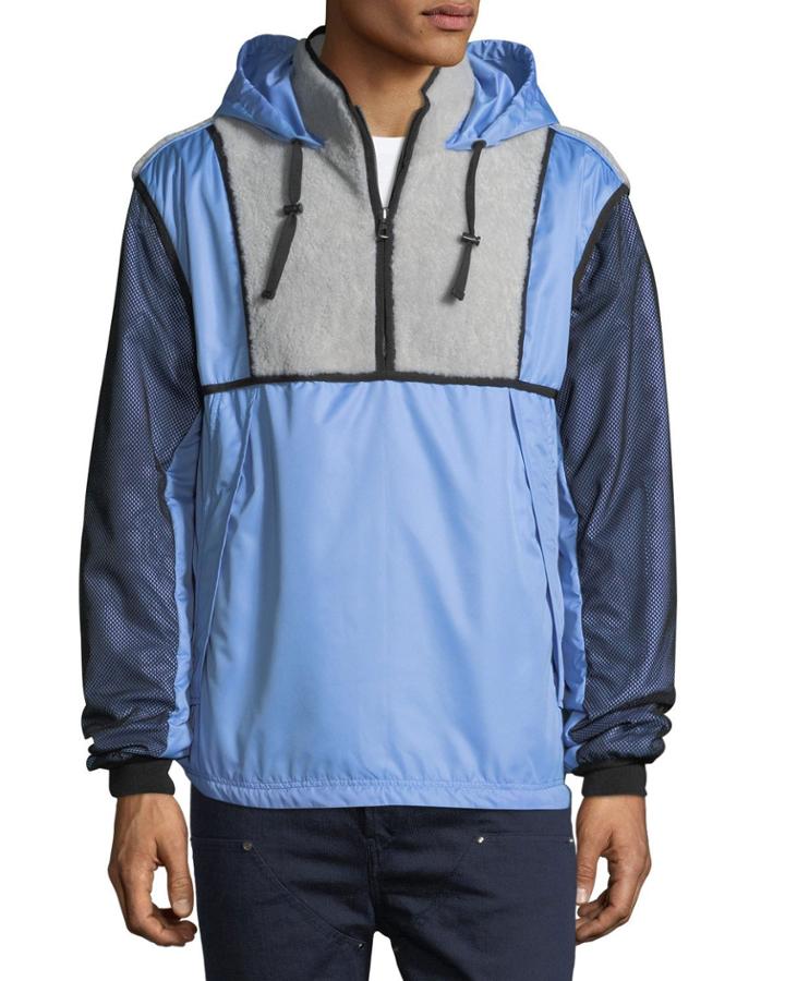 Shearling-trim Hooded Wind-resistant Jacket