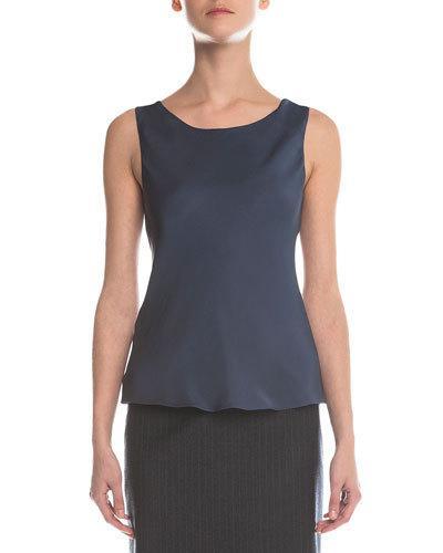 Scoop-neck Pintucked Top, Petrol