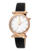 32mm Glam Chic Snake Watch W/ Leather Strap, Rose Gold/black