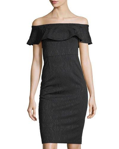 Ruffled Off-the-shoulder Jacquard