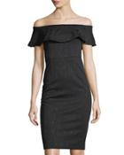 Ruffled Off-the-shoulder Jacquard
