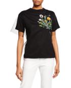 Short-sleeve Crewneck T-shirt W/ Tulle & Floral Embellishment
