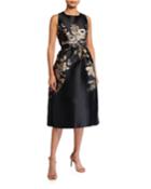 Floral Jacquard Belted Fit-&-flare Dress