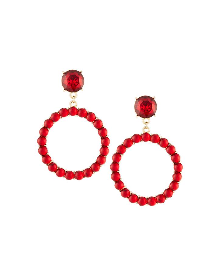Crystal Hoop Drop Earrings, Red