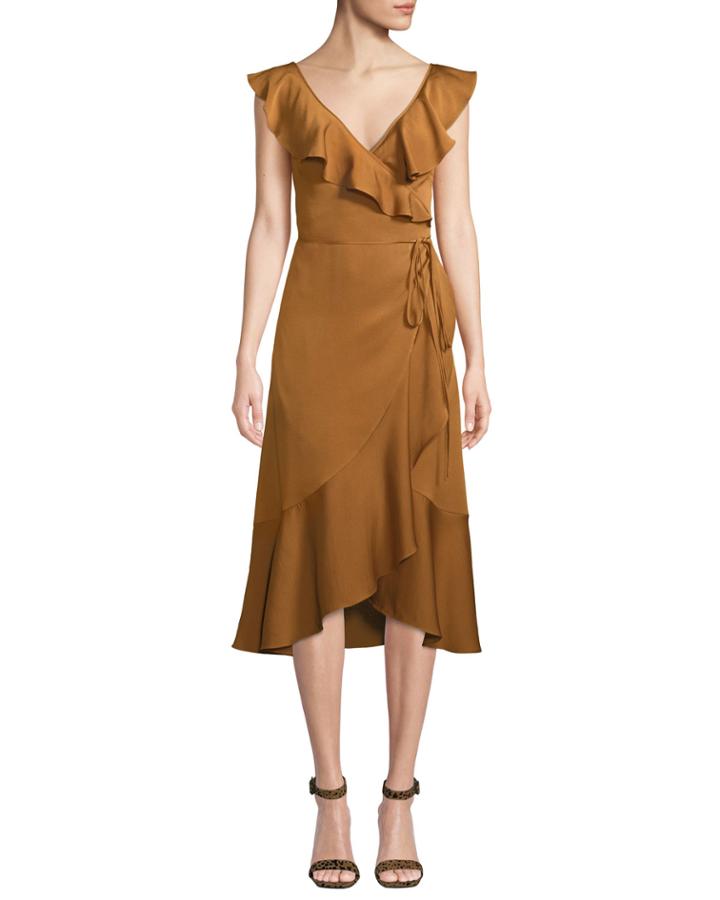 Alexa Wrap Dress W/ Asymmetric Ruffle Hem