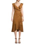 Alexa Wrap Dress W/ Asymmetric Ruffle Hem