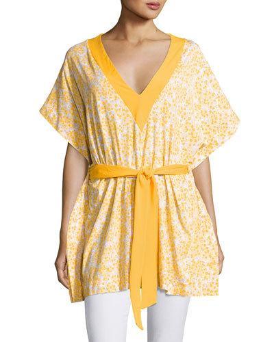 V-neck Floral-printed Tunic, Yellow/multi