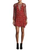 Canyon Long-sleeve Ruffled Dress, Red/white