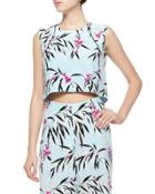 Cameo Cropped Floral Top, Robin's Egg/multicolor