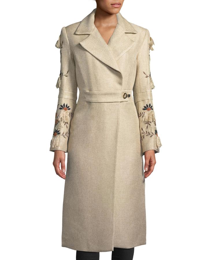 Long Trench Coat W/ Embroidered Bell