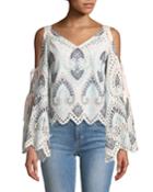 Dinner At Eight Cold-shoulder Eyelet Top