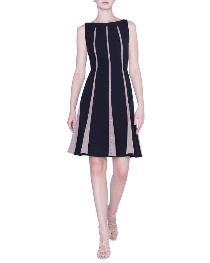 Sleeveless Grid-striped Wool Dress