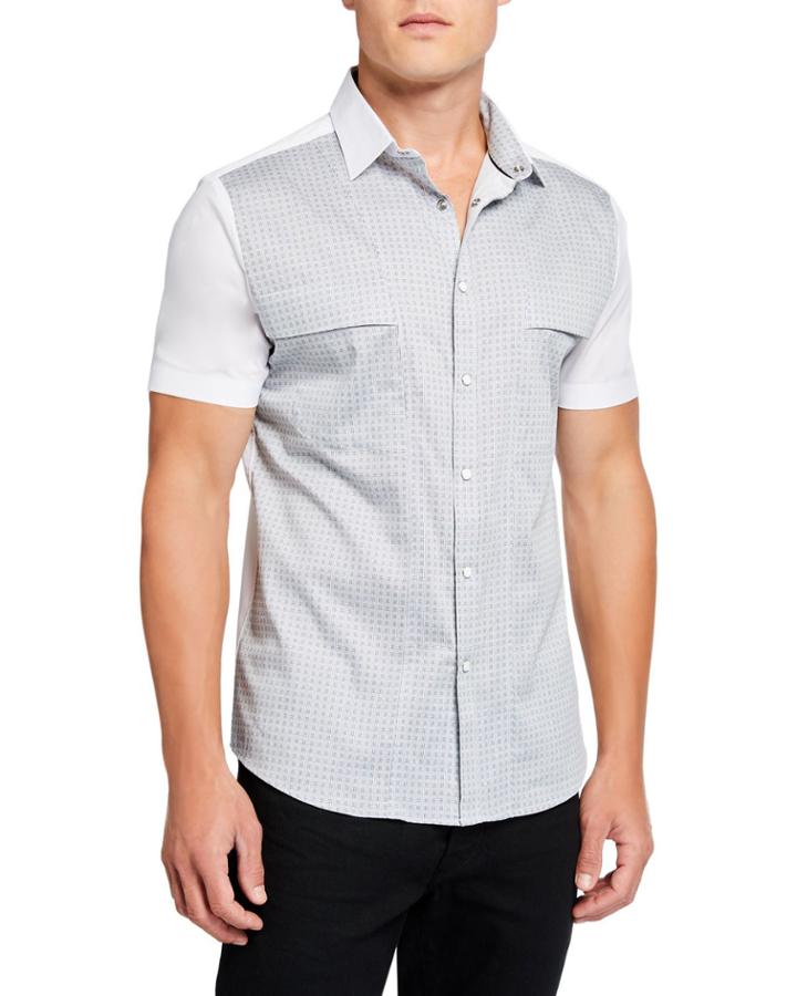 Men's Grid Print Short-sleeve