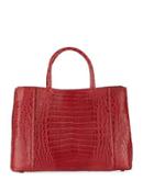 Crocodile Large Sectional Tote Bag, Cranberry