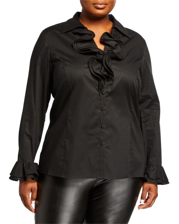 Plus Size Ruffle Button-front Blouse
