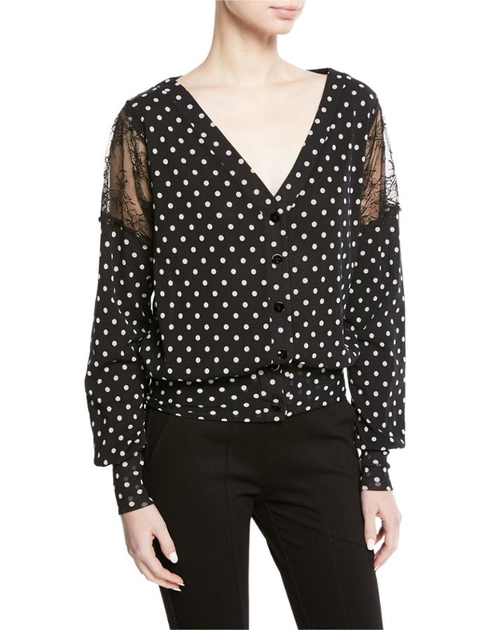 Lace-inset Polka-dot Cardigan