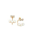 Pave Crystal Bow & Pearly Front-back Drop Earrings