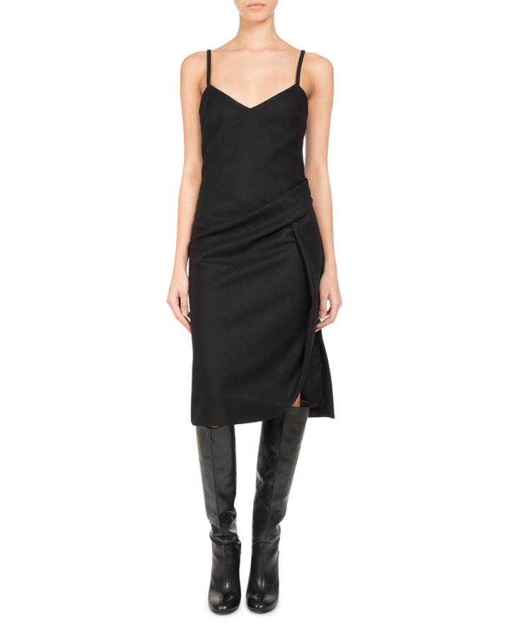 Wool-cashmere Ruched Slip Dress, Black