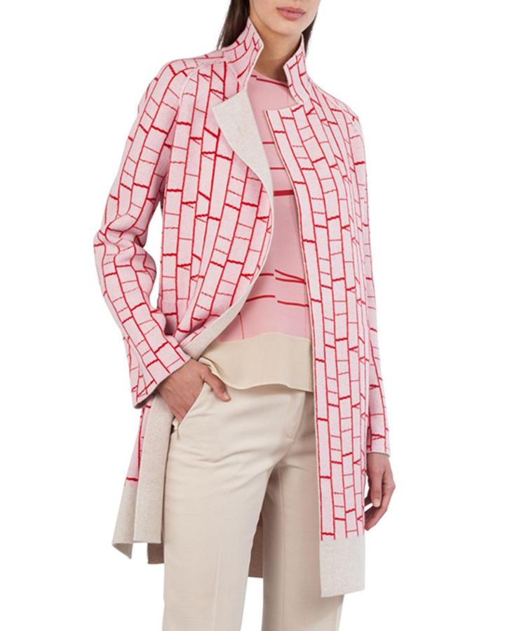 Open-front Reversible Striped Cashmere Knit Cardigan Coat