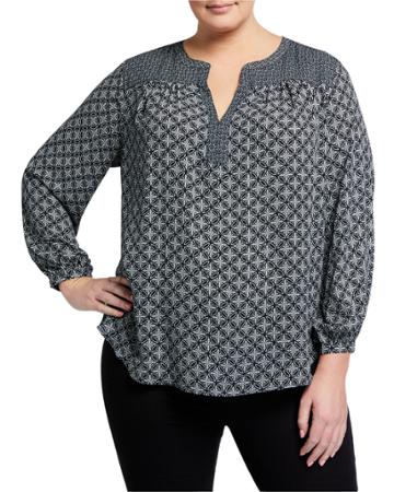 Plus Size Split-neck Pattern Tunic