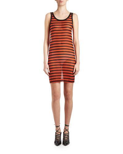 Striped Sheer Tank Dress, Black/orange