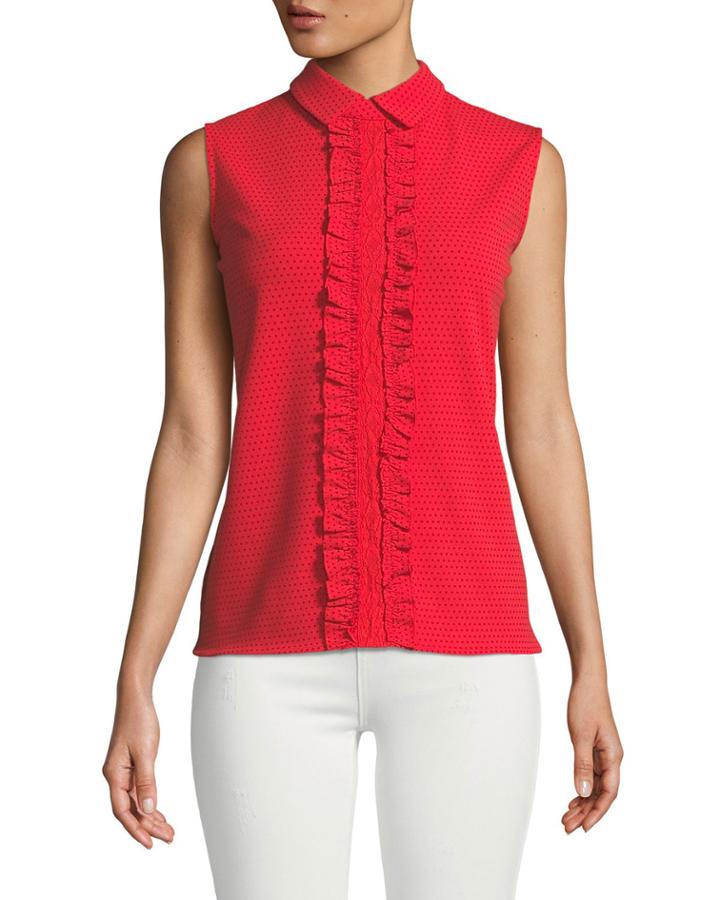 Ruffle-front Collared Top