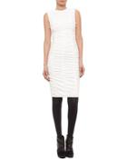 Ruched-front Sleeveless Dress, Cream