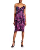 Shelley Sweetheart Floral Jacquard Sleeveless Ruffle Dress