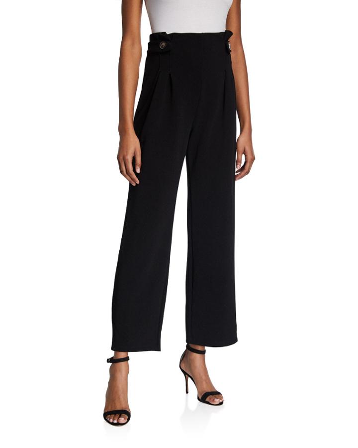Pleated Button-tab Palazzo Pants