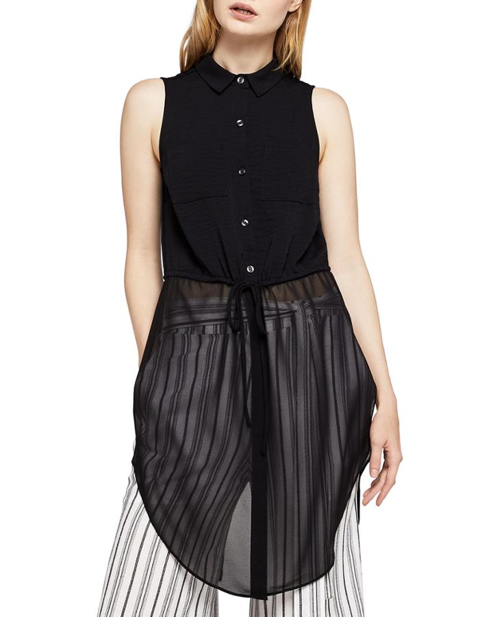 Sleeveless Chiffon-hem Button-front Blouse