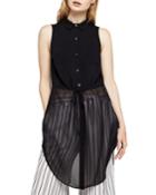 Sleeveless Chiffon-hem Button-front Blouse