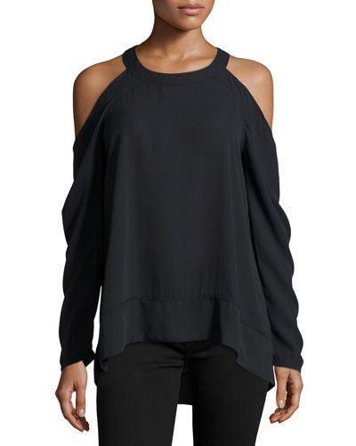 Long-sleeve Cold-shoulder Blouse, Black